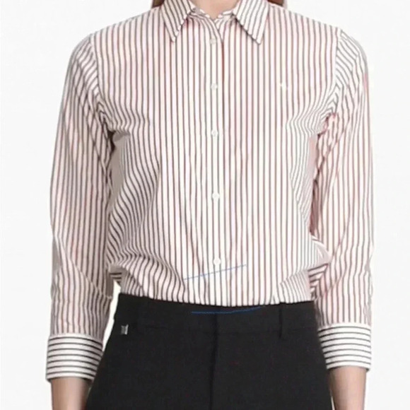 Lauren Ralph Lauren Red and White Striped Button Down Shirt - Picture 1 of 6